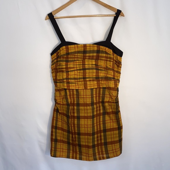 Let Me Be Plaid Mini Dress in Yellow and Red Plaid by Anthropologie size M NWT - Picture 4 of 14